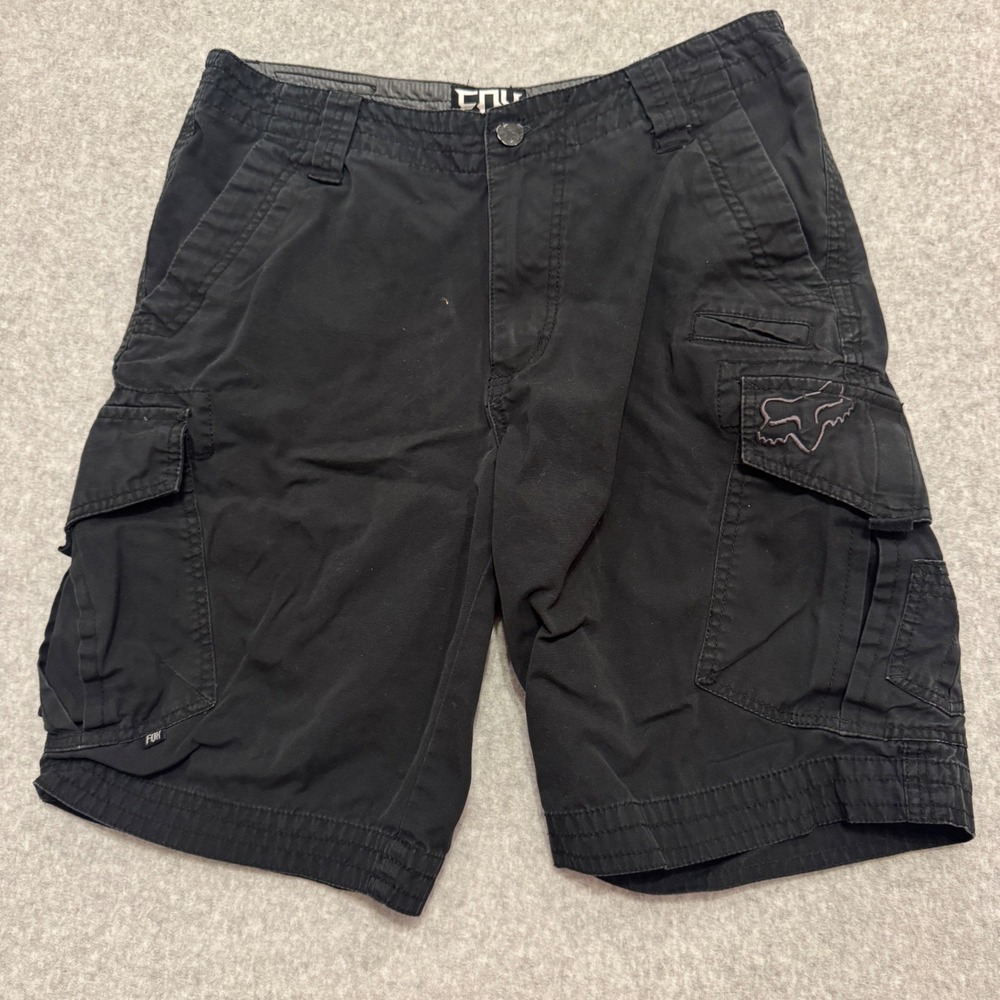 Fox Racing Mens Black Cargo Shorts Size 32 Embroidered Logo Motocross Utility